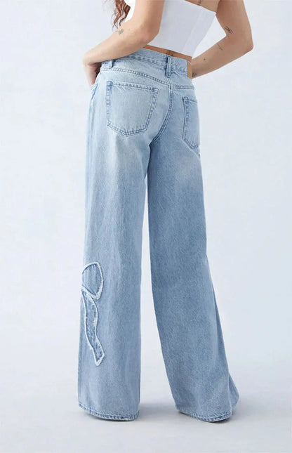 Weite Damenjeans Mit Herz Patches Trendy