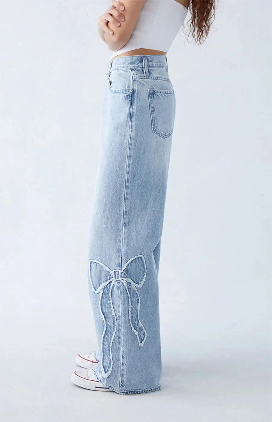 Weite Damenjeans Mit Herz Patches Trendy