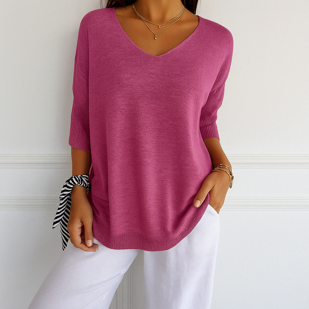 Damen Pullover V-Ausschnitt Kurzarm Sommer