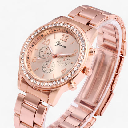 Damen Armbanduhr Rund Edelstein Strass Schmuck