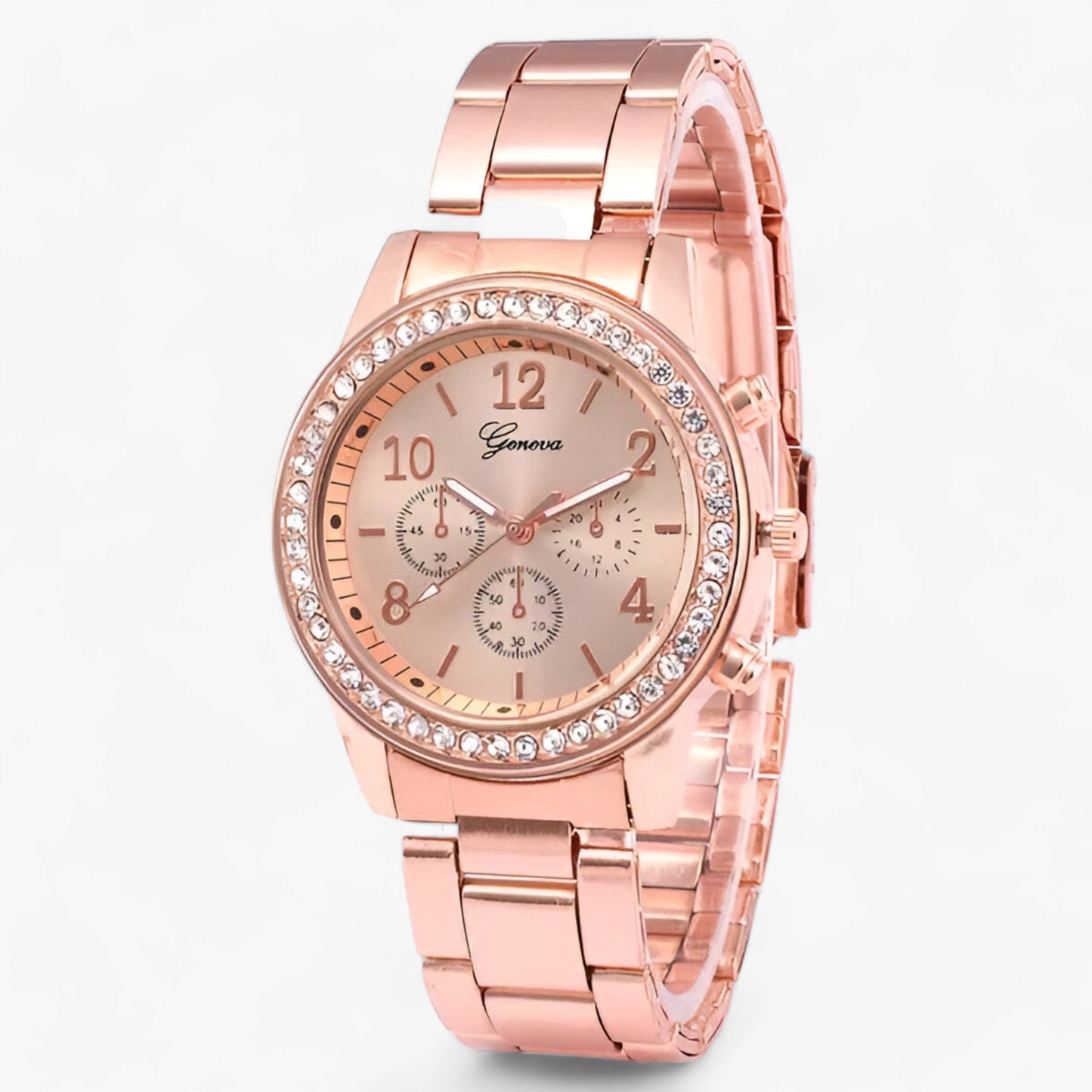 Damen Armbanduhr Rund Edelstein Strass Schmuck
