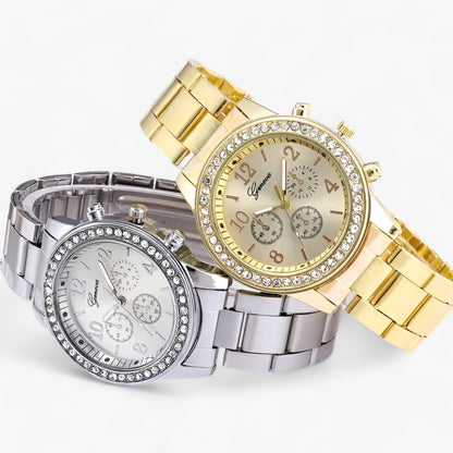 Damen Armbanduhr Rund Edelstein Strass Schmuck