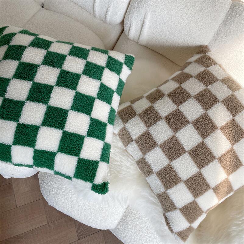 Weiche Fleece Kissenbezug Schachbrett Muster Plüsch