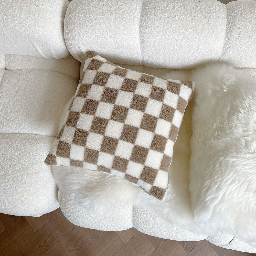 Weiche Fleece Kissenbezug Schachbrett Muster Plüsch