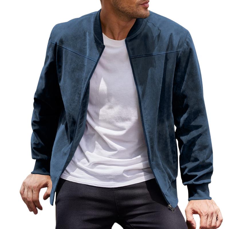 Männer Übergangsjacke Lederlook Stehkragen Schwarz