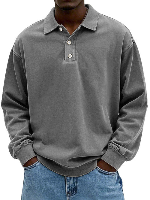 Herren Sweatshirt Freizeit Polo Langarm Bequem