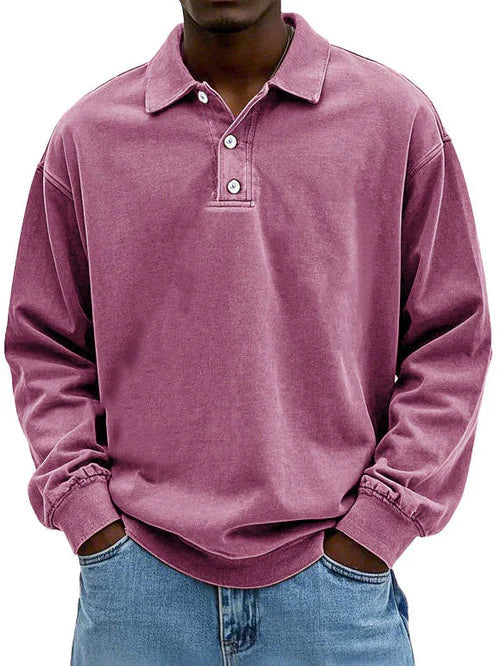 Herren Sweatshirt Freizeit Polo Langarm Bequem
