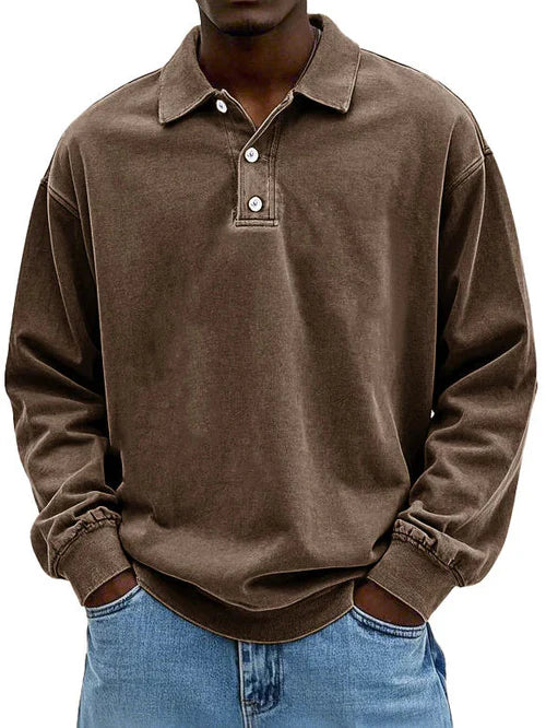 Herren Sweatshirt Freizeit Polo Langarm Bequem