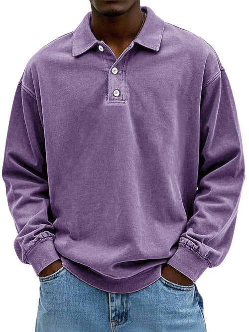 Herren Sweatshirt Freizeit Polo Langarm Bequem