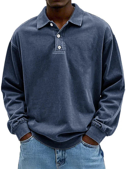 Herren Sweatshirt Freizeit Polo Langarm Bequem