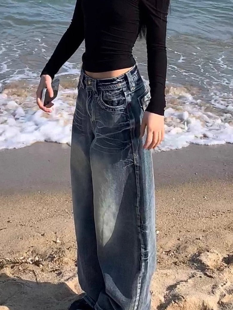 Baggy Jeans HochTaille Distressed Gewaschen Trendy