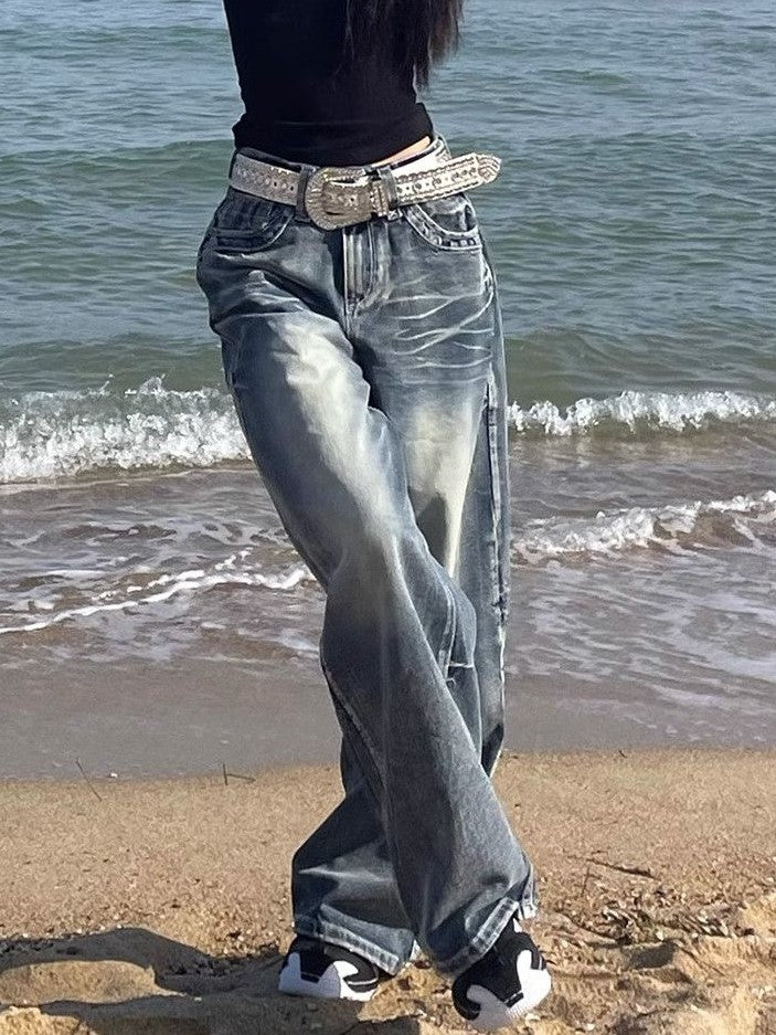 Baggy Jeans HochTaille Distressed Gewaschen Trendy
