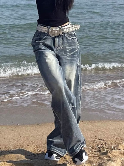 Baggy Jeans HochTaille Distressed Gewaschen Trendy