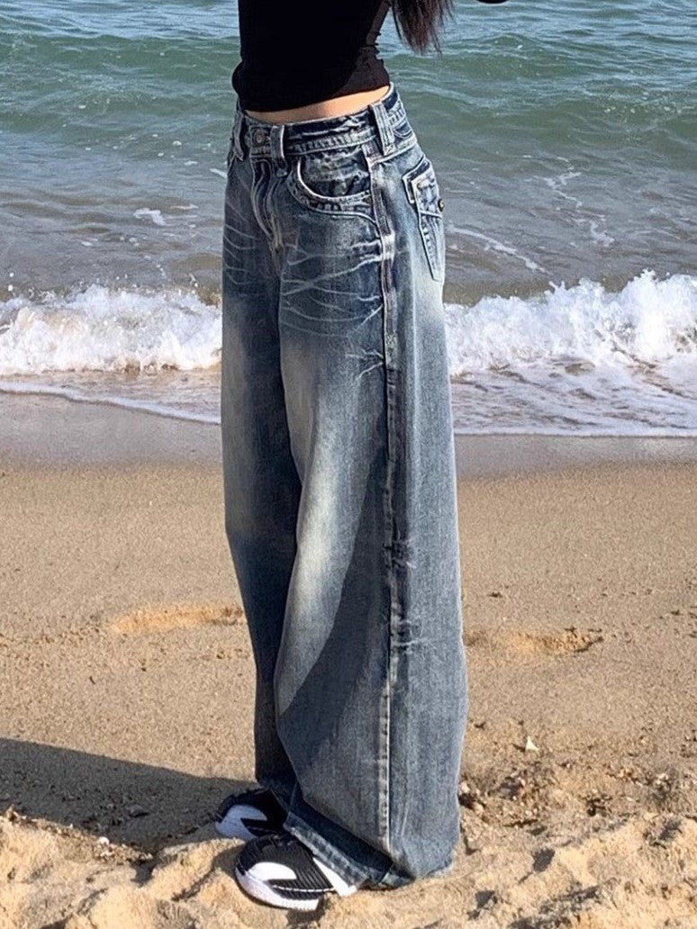 Baggy Jeans HochTaille Distressed Gewaschen Trendy