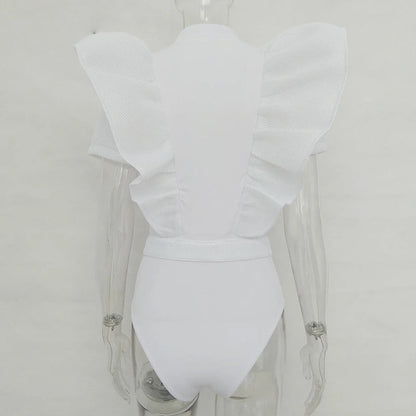 Frauen Bodysuit Top Kurzarm Schwarzes Rüschen Oberteil