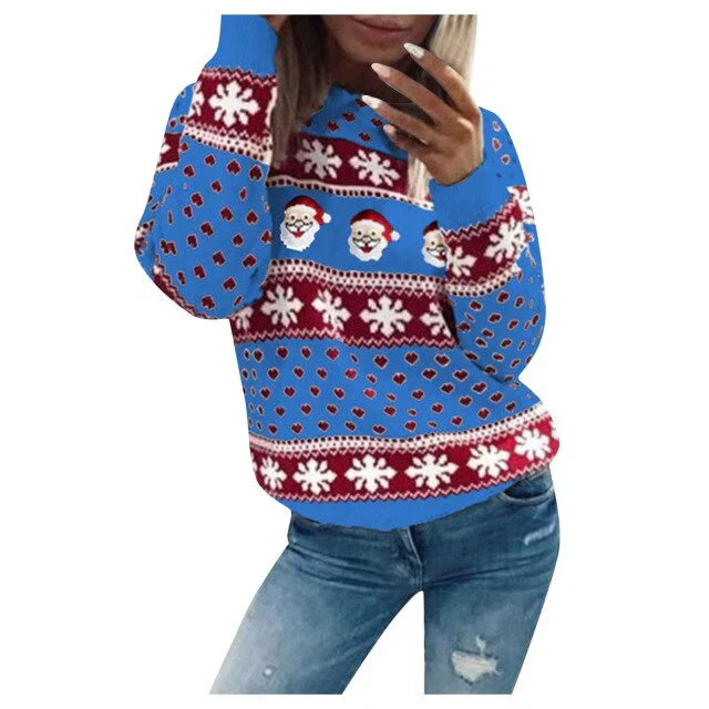 Weihnachtspullover Damen Weihnachtsmann Schneeflocken Warm - BerlinGlamour