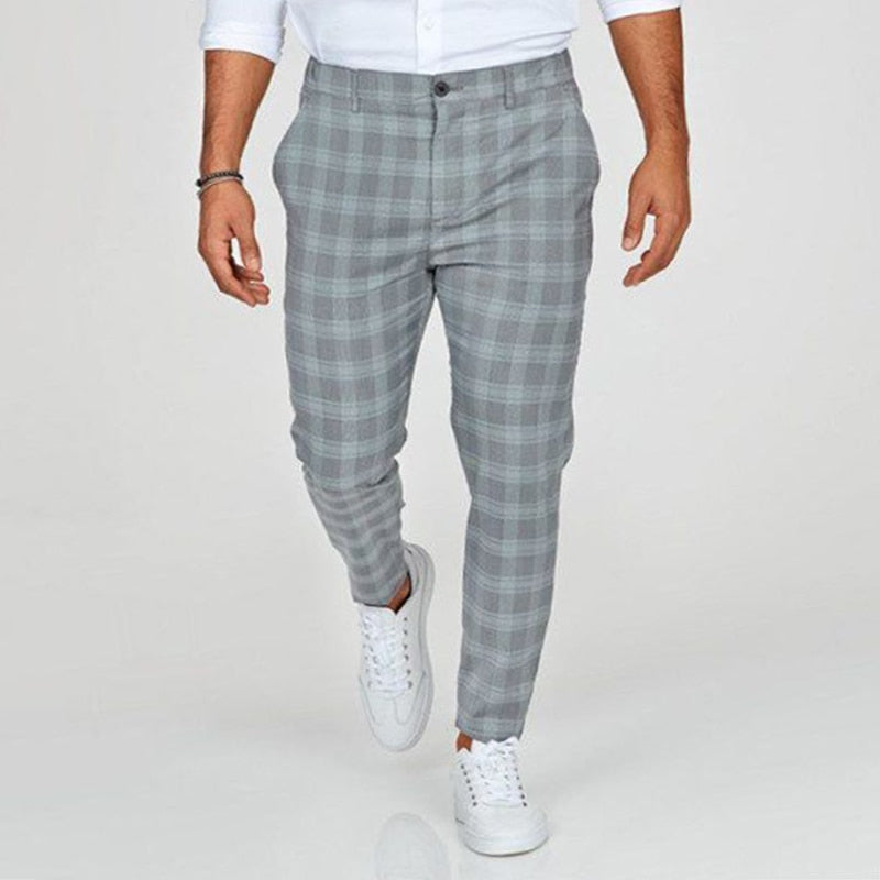 Herrenhose Slim Fit Karomuster Elegant Schwarze Hose