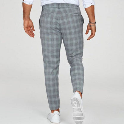 Herrenhose Slim Fit Karomuster Elegant Schwarze Hose