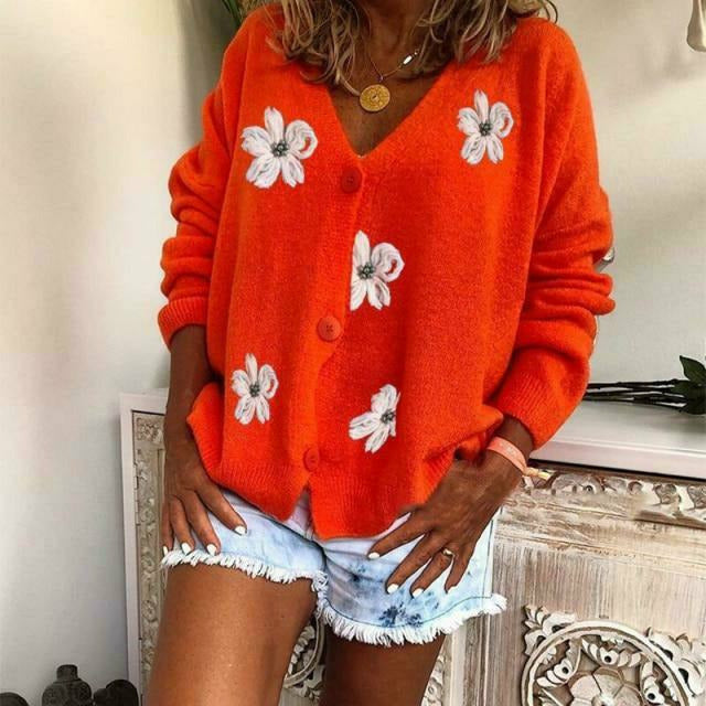 Strickjacke Blumenstickerei Damen Modern