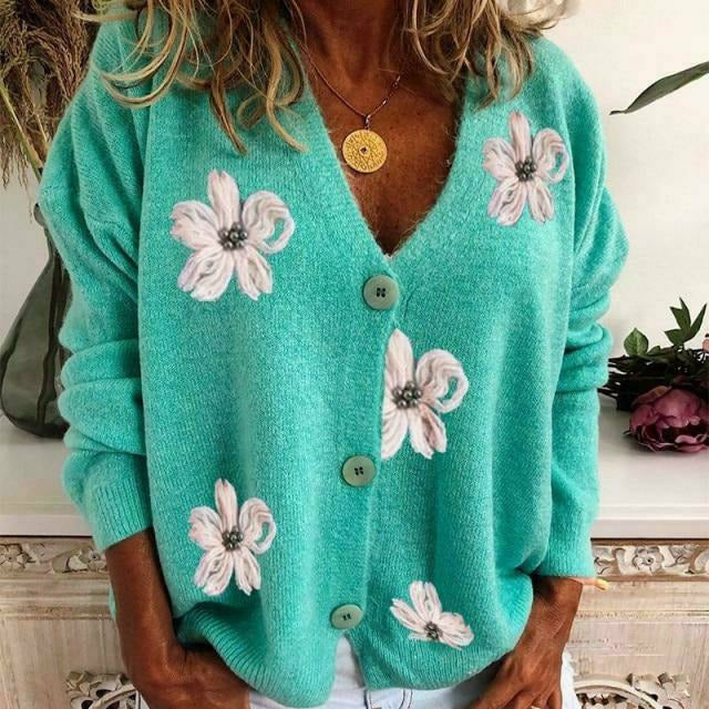 Strickjacke Blumenstickerei Damen Modern - BerlinGlamour