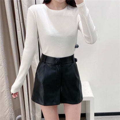 Damen Shorts Kunstleder Elegant Schmal