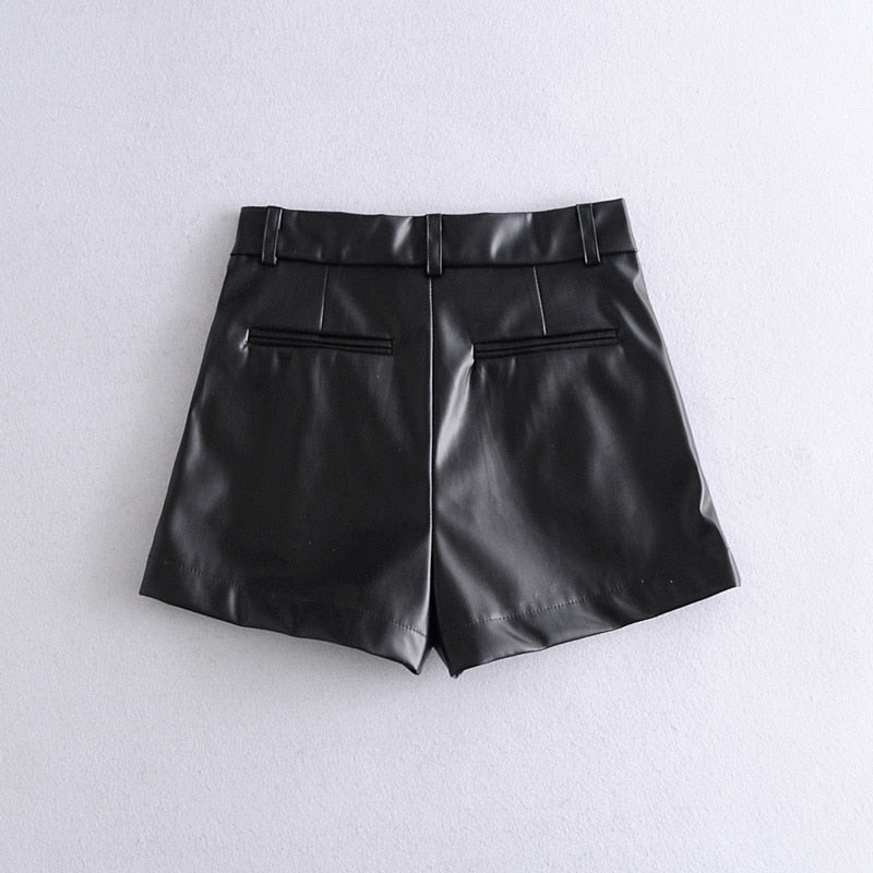 Damen Shorts Kunstleder Elegant Schmal