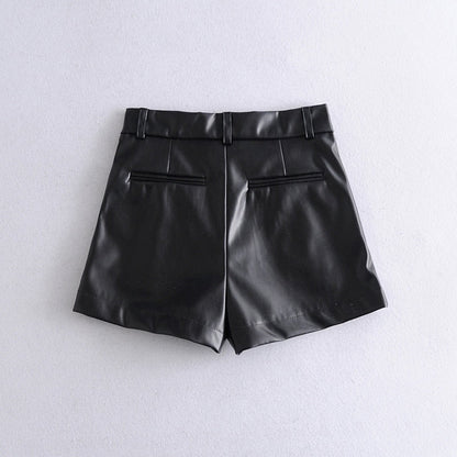 Damen Shorts Kunstleder Elegant Schmal