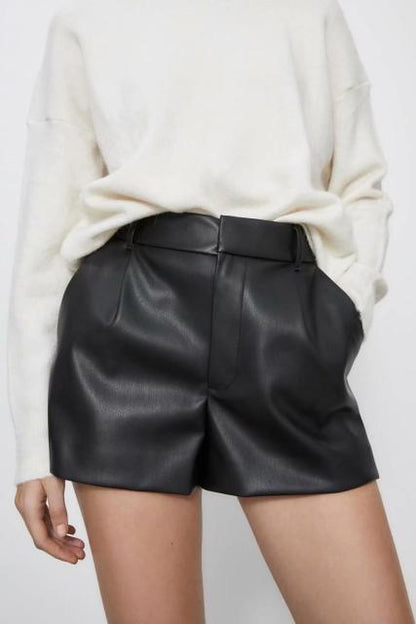 Damen Shorts Kunstleder Elegant Schmal