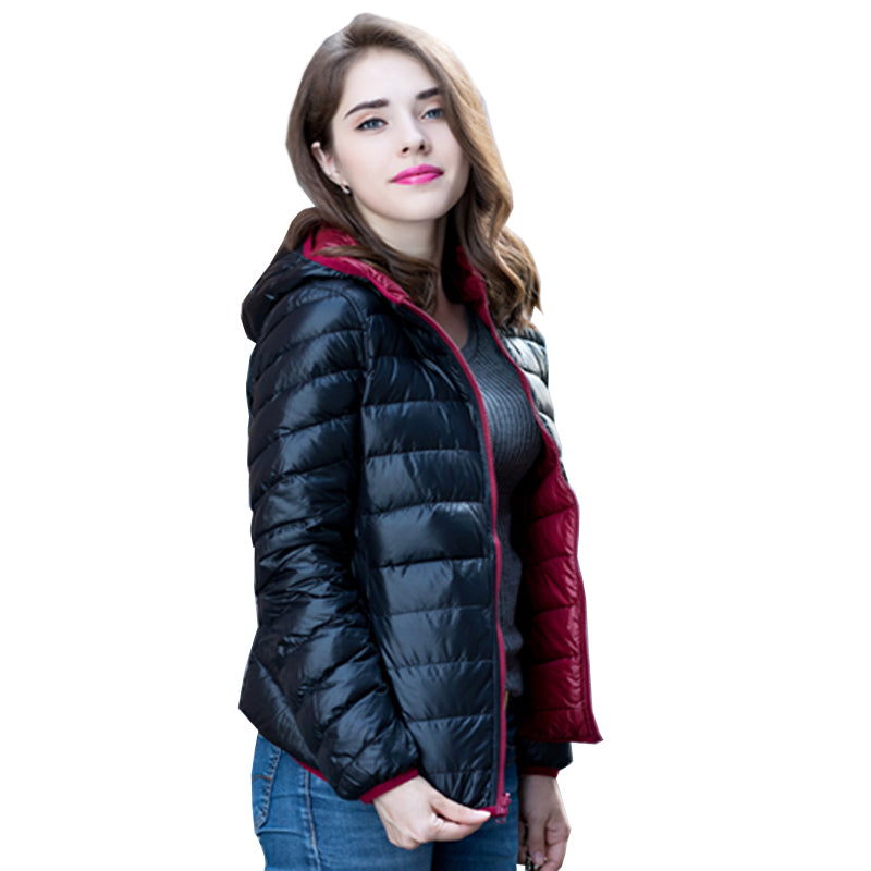Wende-Daunenjacke Damen Leicht Warm Wasserdicht