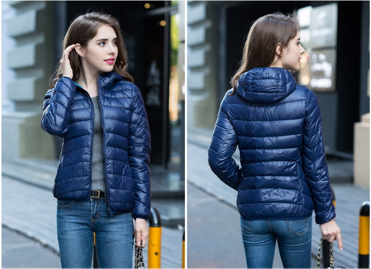 Wende-Daunenjacke Damen Leicht Warm Wasserdicht