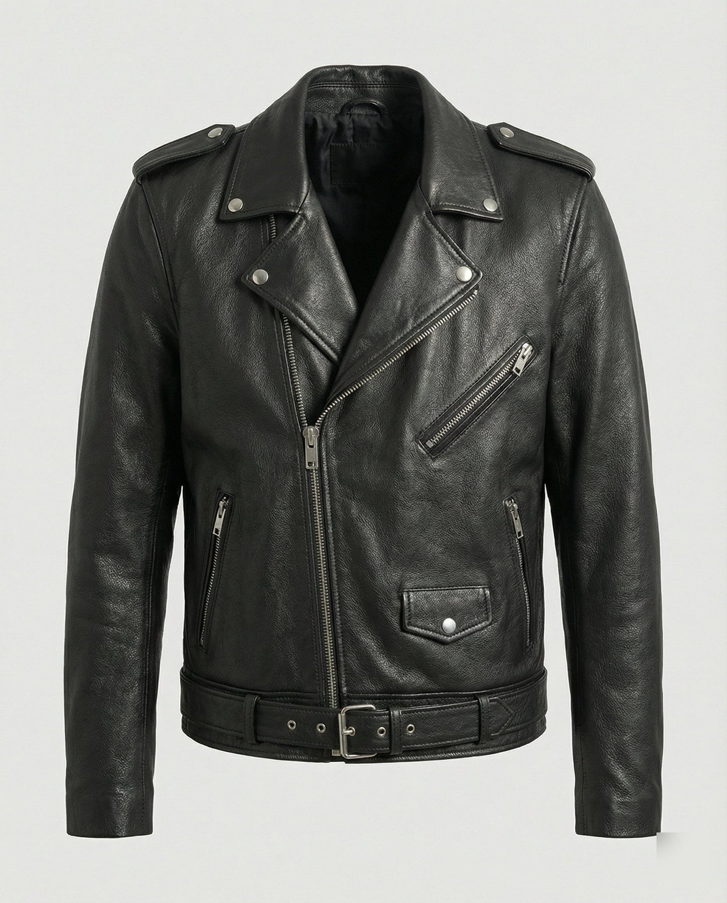 Lederjacke Herren Bikerstil mit Reißverschluss