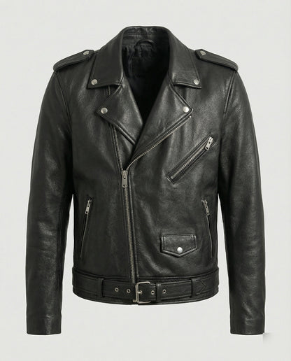 Lederjacke Herren Bikerstil mit Reißverschluss