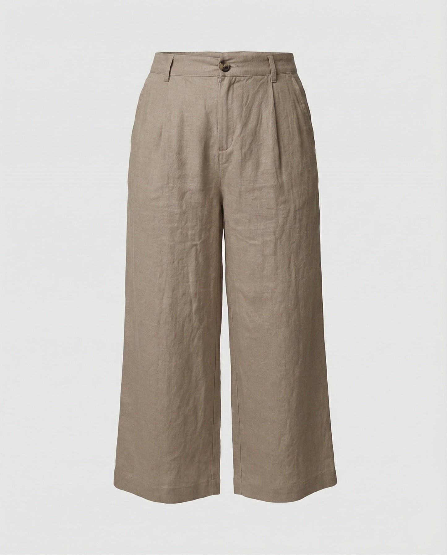 Damen Leinenhose Weite Bein mit Gummibund und Taschen