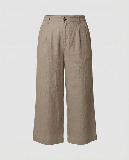 Damen Leinenhose Weite Bein mit Gummibund und Taschen