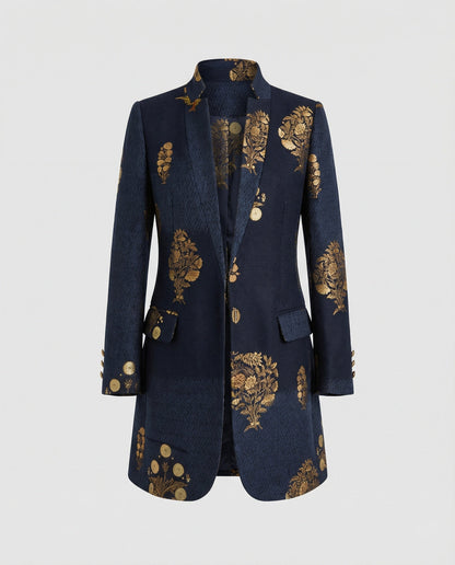 Damen Blazer Lang Vintage Bedruckt Elegant