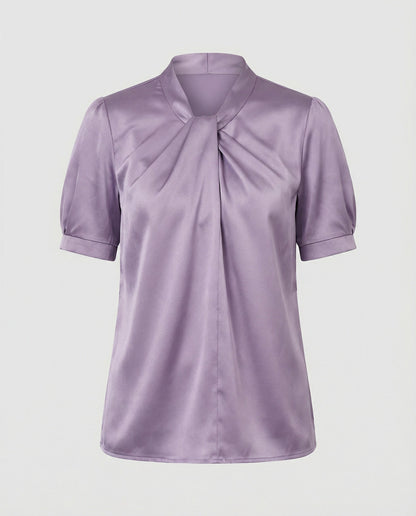 Damen Bluse Top mit Krawattenkragen Elegante Satin