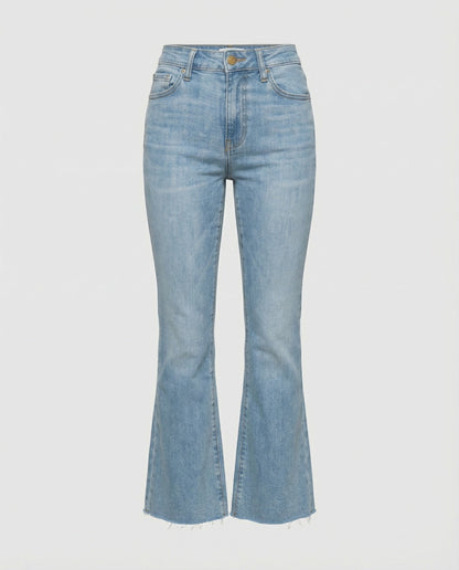 Damen Highwaist Flared Jeans mit Fransen Saum