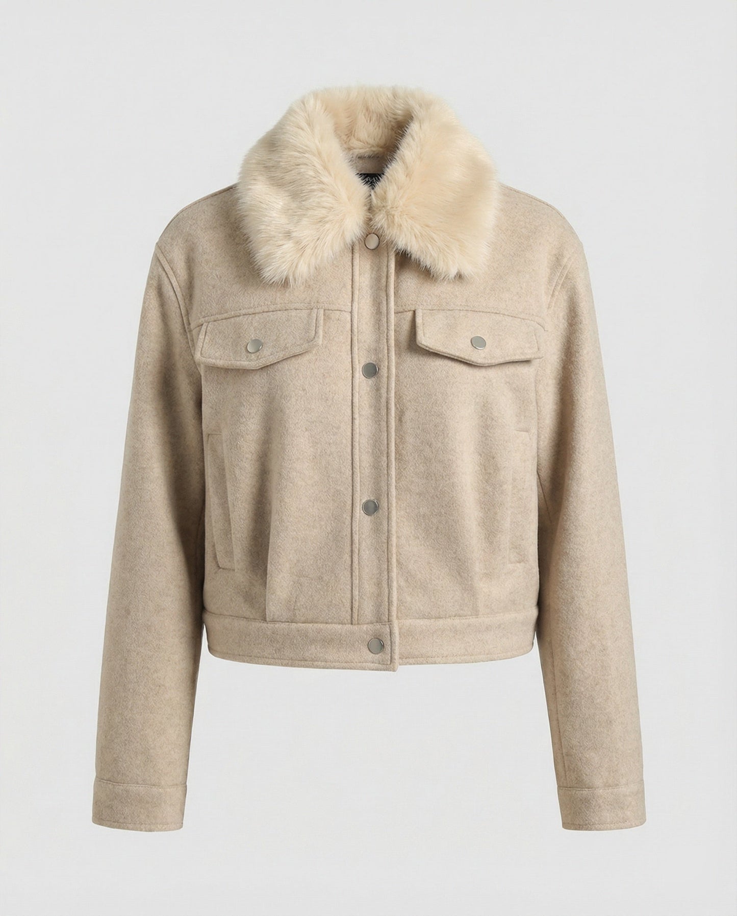 Damen Wolljacke Kunstfellkragen Warm Elegant