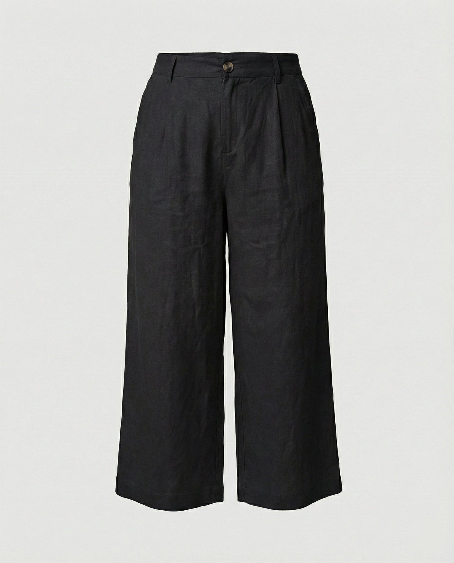 Damen Leinenhose Weite Bein mit Gummibund und Taschen
