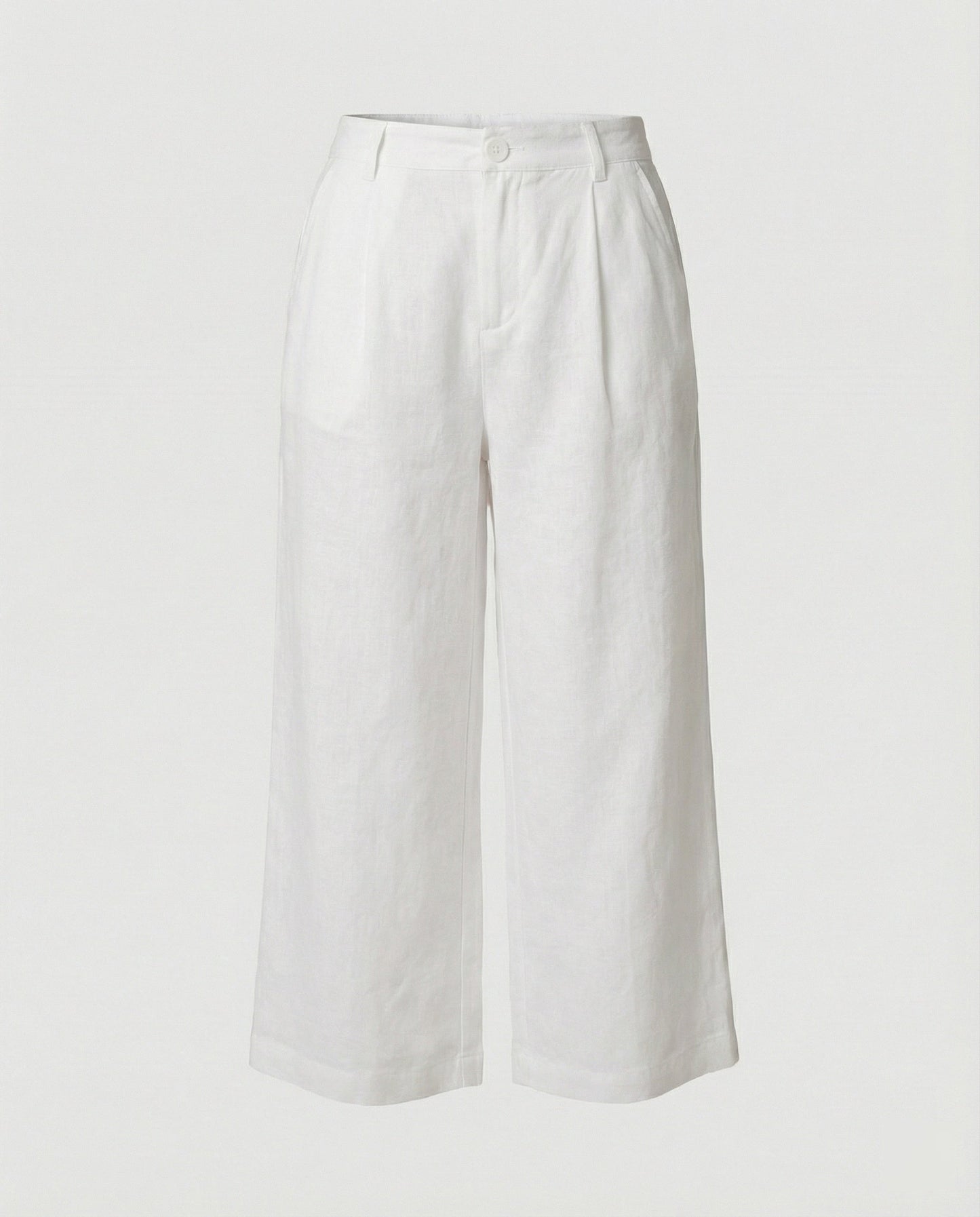 Damen Leinenhose Weite Bein mit Gummibund und Taschen