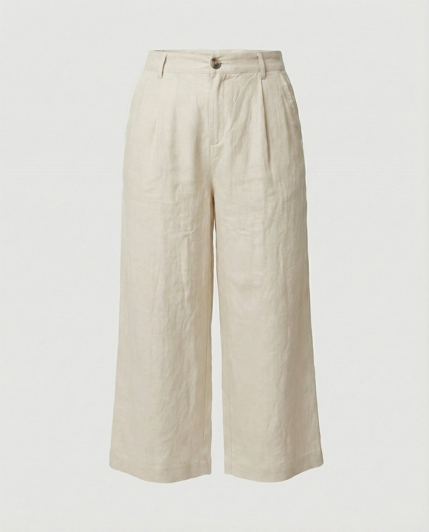 Damen Leinenhose Weite Bein mit Gummibund und Taschen