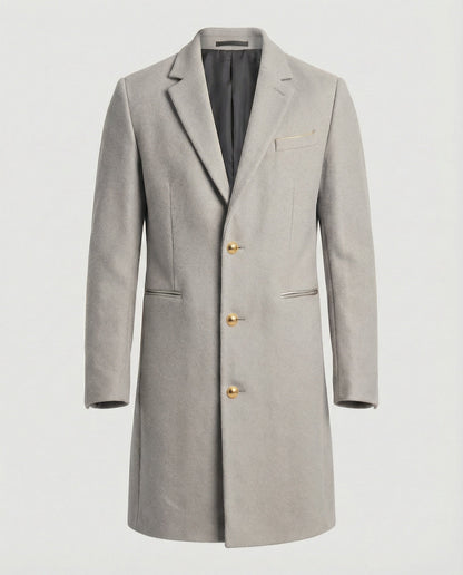 Männer Trenchcoat Eleganter Wollmantel Schwarz