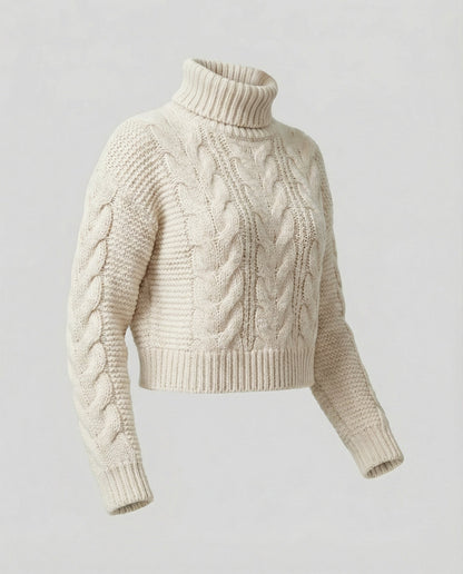 Damen Oversized Pullover Großzügig Zopfmuster Hochkragen