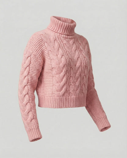 Damen Oversized Pullover Großzügig Zopfmuster Hochkragen