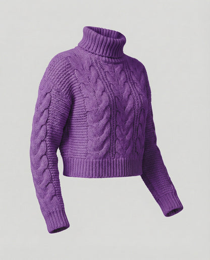 Damen Oversized Pullover Großzügig Zopfmuster Hochkragen