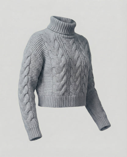 Damen Oversized Pullover Großzügig Zopfmuster Hochkragen