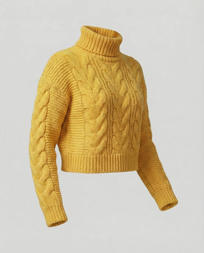 Damen Oversized Pullover Großzügig Zopfmuster Hochkragen