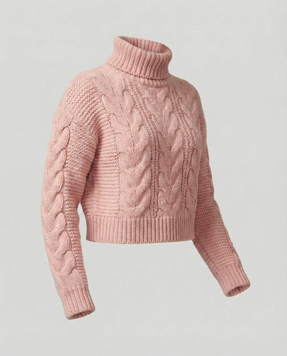 Damen Oversized Pullover Großzügig Zopfmuster Hochkragen