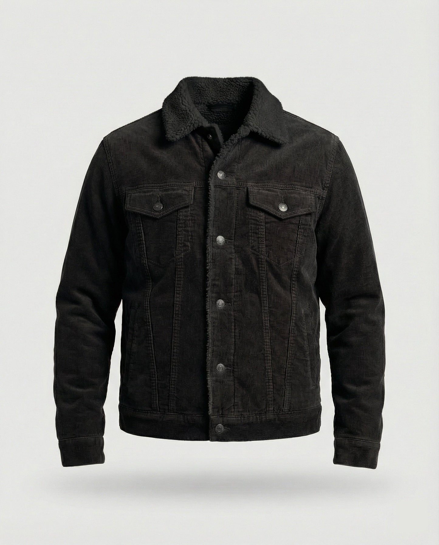Herrenjacke Elegante Leder Cord Schwarz