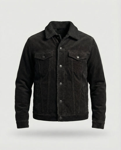 Herrenjacke Elegante Leder Cord Schwarz